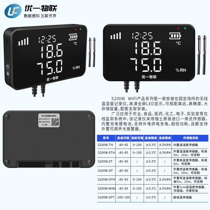 s200W-DTH WIFI无线双温湿度记录仪